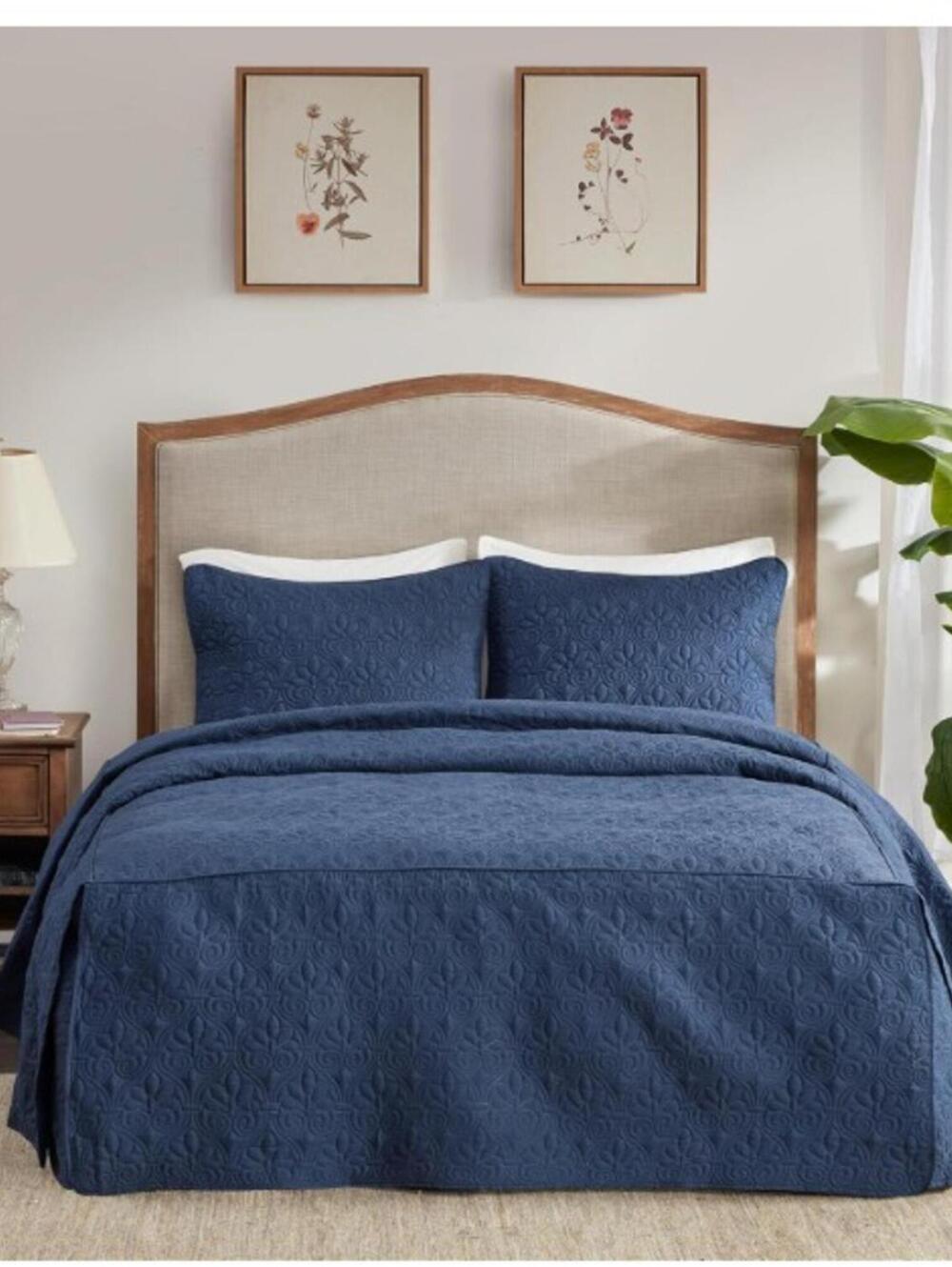 QUILT/COVERLET SET-3PC-KING-NAVY